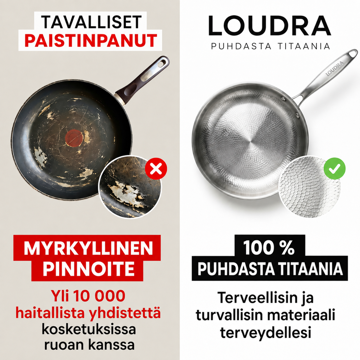 100 % puhdas titaanipannu myrkyttömään ruoanlaittoon