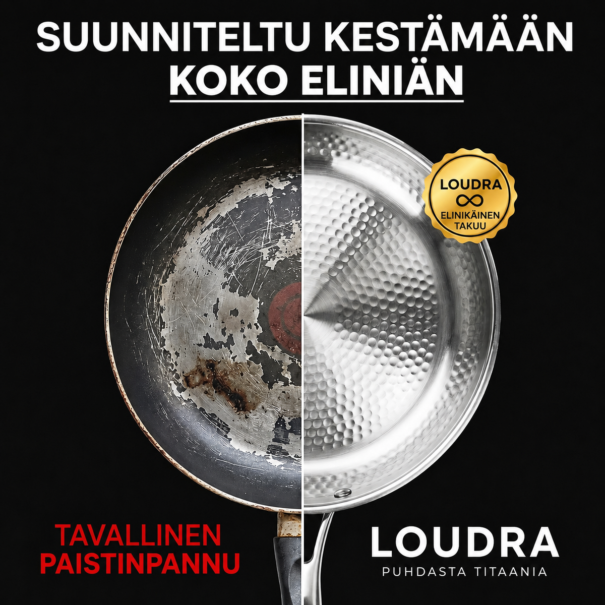100 % puhdas titaanipannu myrkyttömään ruoanlaittoon