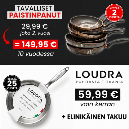 100 % puhdas titaanipannu myrkyttömään ruoanlaittoon