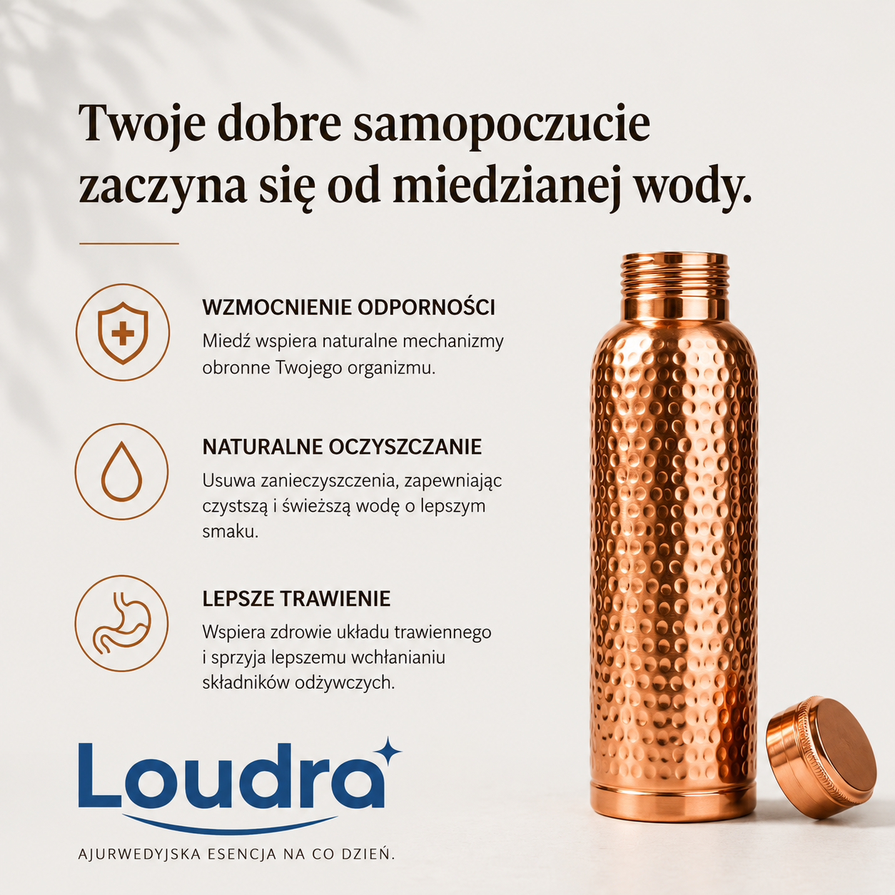 Butelka Miedziana – Loudra™ | Naturalnie Oczyszczona Woda, Bez Plastiku